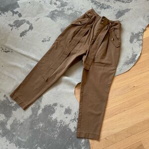 H&M high waist paper bag pleated pants tan chino twill size 2